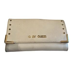 G by Guess White With Gold Clutch/Wallet